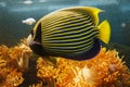 Beautiful Emperor angelfish Pomacanthus imperator among underwater coral reef Royalty Free Stock Photo