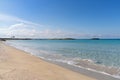 beautiful empty golden sand beach at the Platja de Ses Illetes isthmus on Formentera island Royalty Free Stock Photo
