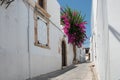 Beautiful empty street at Lindos, Rhodes, Greece on a sunny day Royalty Free Stock Photo