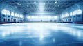 Beautiful empty winter background and empty ice rink with lights. Generative Ai Royalty Free Stock Photo