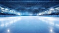 Beautiful empty winter background and empty ice rink with lights. Generative Ai Royalty Free Stock Photo