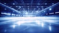 Beautiful empty winter background and empty ice rink with lights. Generative Ai Royalty Free Stock Photo