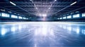 Beautiful empty winter background and empty ice rink with lights. Generative Ai Royalty Free Stock Photo