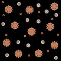 Beautiful endless pattern with abstract flowers in indian style on dark brown background. Watercolor imitation