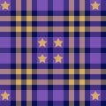 Beautiful endless purple plaid pattern with yellow stars Royalty Free Stock Photo