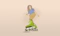 Beautiful, energetic girl on roller skates vintage. Royalty Free Stock Photo