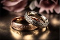 Beautiful engagement rings. Married symbol. Two wedding bands. Generative AI Royalty Free Stock Photo