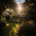 beautiful english country house, beautiful, a north london garden, illustration, Generative AI Royalty Free Stock Photo