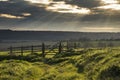 Beautiful English countryside landscape over fields at sunset Royalty Free Stock Photo