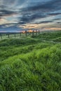 Beautiful English countryside landscape over fields at sunset Royalty Free Stock Photo