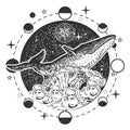 Beautiful engraved whale logo decorative esoteric spiritual design Royalty Free Stock Photo