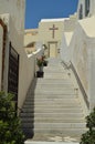 Beautiful Entrance Through A Stairs To One Of The Churches Of The Beautiful City Of Fira On The Island Of Santorini. Architecture, Royalty Free Stock Photo