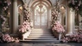 Beautiful entrance way with flowers and steps. Entrance to house Royalty Free Stock Photo