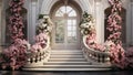 Beautiful entrance way with flowers and steps. Entrance to house Royalty Free Stock Photo