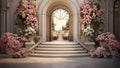 Beautiful entrance way with flowers and steps. Entrance to house Royalty Free Stock Photo