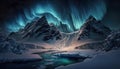 Epic Scene Of Blizzard Aurora Boreal Mountain Ice Landscape At The Bottom Of The Lake - Generative AI Royalty Free Stock Photo