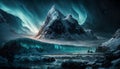 Epic Scene Of Blizzard Aurora Boreal Mountain Ice Landscape At The Bottom Of The Lake - Generative AI Royalty Free Stock Photo