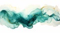 Beautiful ethereal teal ink painting with gold accents isolated on white background