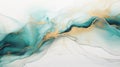 Beautiful ethereal teal ink painting with gold accents isolated on white background
