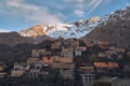 Beautiful ethnic rural village in the mountains during the sunset