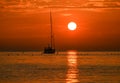 Beautiful evening Adriatic sea, yacht and sunset sky, Croatia. Evening seascape. Royalty Free Stock Photo
