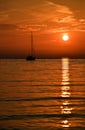 Beautiful evening Adriatic sea, yacht and sunset sky, Croatia. Evening seascape Royalty Free Stock Photo