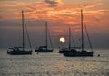 Beautiful evening Adriatic sea, yachts and sunset sky, Croatia. Evening seascape Royalty Free Stock Photo