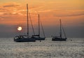 Beautiful evening Adriatic sea, yachts and sunset sky, Croatia. Evening seascape