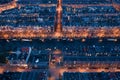 Beautiful evening Amsterdam aerial view from above with narrow canals and old famous dancing houses architecture Royalty Free Stock Photo