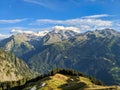 beautiful evening atmosphere in Valais. Mountain panorama near Verbier. Waiting for the sunset in the Swiss mountains