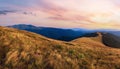 Beautiful evening autumn mountain panorama Carpathian Mount, Ukraine