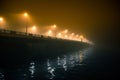 A beautiful evening fog above the river in city centre. Bridge in the mist, autumn scenery. Soft, blurry, misty look. Colorful, my Royalty Free Stock Photo