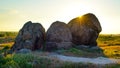 Beautiful Evening Landscape with Rocks in the Field at Sunset Royalty Free Stock Photo