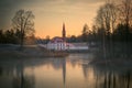 Beautiful evening landscape with an old Palace by the lake. Gatchina. Russia. Royalty Free Stock Photo