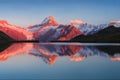 Beautiful evening panorama from Bachalp lake / Bachalpsee, Switzerland. Picturesque summer sunset in swiss Alps , Grindelwald. Royalty Free Stock Photo