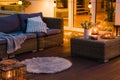 Evening on the patio of suburban house with garden Royalty Free Stock Photo