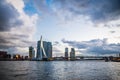 Rotterdam city after sunset, dramatic sky. Holland, Western Euro Royalty Free Stock Photo