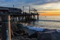 Beautiful Evening and Big Wave at the Redondo Beach Pier, South Bay of Los Angeles County, California Royalty Free Stock Photo