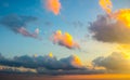 Beautiful evening sky. Clouds in sunset with pink lights Royalty Free Stock Photo