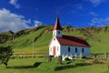 Beautiful Evening Sun on Reyniskirkja and Reynisfjall, Reynisfjara Beach, Katla Geopark, Iceland