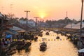 Beautiful evening with sunset at Ampawa floating market Royalty Free Stock Photo