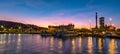 Beautiful evening sunset embankment port in barcelona