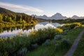 Beautiful evening sunset at Oxbow bend overview snake river, Grand Teton National Park during summer Royalty Free Stock Photo