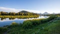 Beautiful evening sunset at Oxbow bend overview snake river, Grand Teton National Park during summer Royalty Free Stock Photo