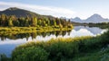 Beautiful evening sunset at Oxbow bend overview snake river, Grand Teton National Park during summer Wyoming Royalty Free Stock Photo