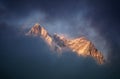 Beautiful sunset red colored view of Lhotse with beautiful clouds, Khumbu valley, Nepal Royalty Free Stock Photo