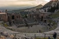 A beautiful evening view from the amphitheater in Taormina, Sicily