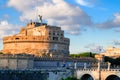 Beautiful evening view of Castel Sant Angelo also known as Mausoleum of Hadrian, and Ponte Sant Angelo, in Rome