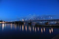 Beautiful evening view of Limfjordsbroen bridge over Limfjord in Aalborg, Denmark