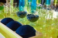 Beautiful event decoration for wedding and social events set up with blue kippah and almonds